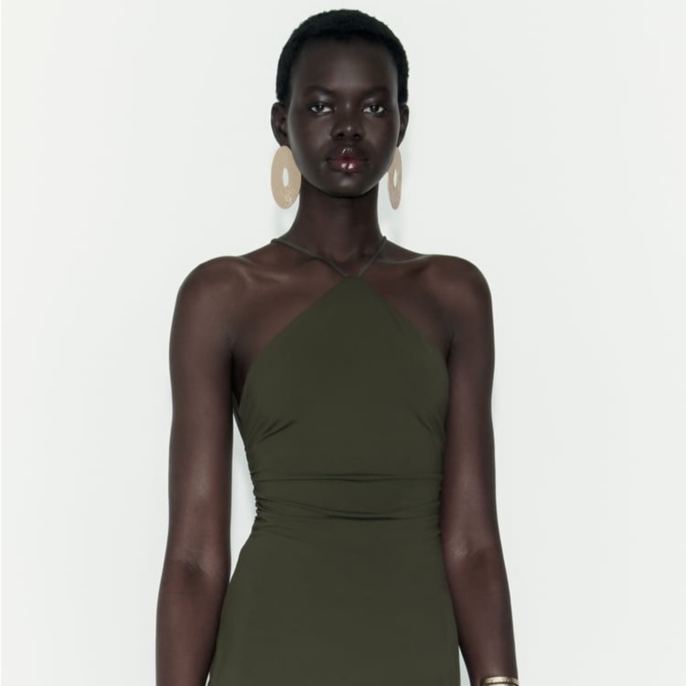 Zara fitted high neck dress khaki